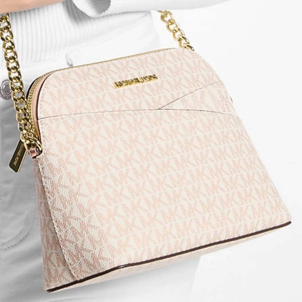 Michael Kors Jet Set Travel Medium Metallic Signature Logo Dome Crossbody NWT